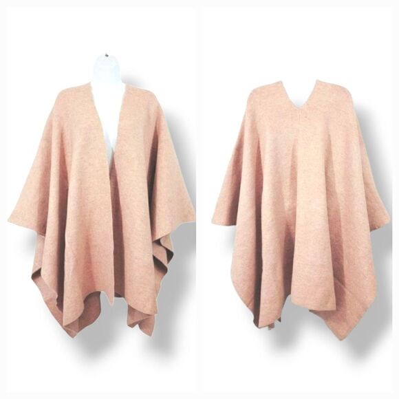 NEW Lulu's Keep Things Cozy Pale Pink/Taupe Knit Poncho Size S/M - Picture 9 of 10